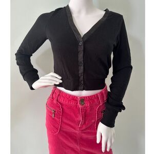 Harajuku Mini Black Button Up Cropped Cardigan Sweater size JR Medium